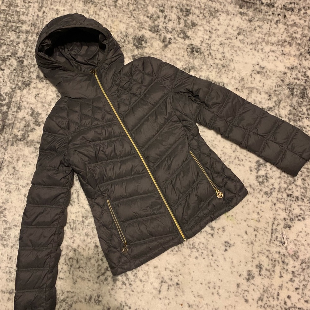 Michael Kors Packable Down Fill Jacket Puffer Coat Jacket Size Small Gray.